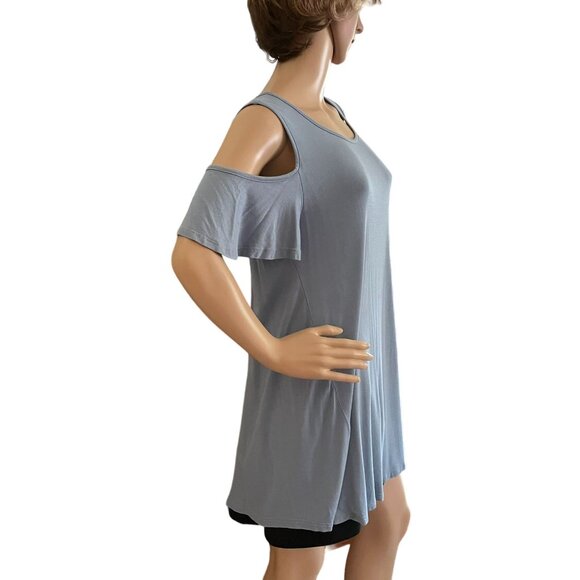 Blue Cold Shoulder A Line Mini Dress Womens Sz Large By Reborn J - Picture 2 of 10